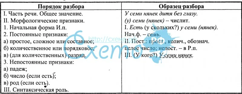 Схемы морфологического разбора всех частей речи 6 класс