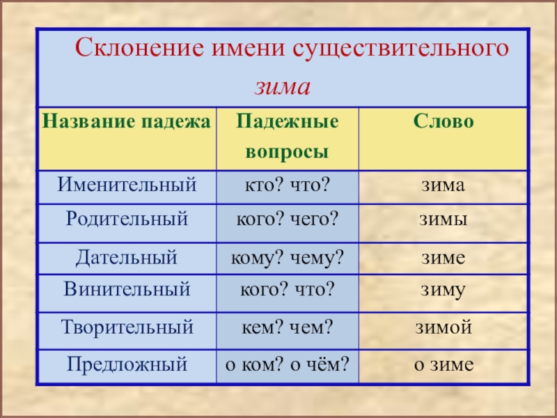 Склонение имен существительных по падежам в русском языке