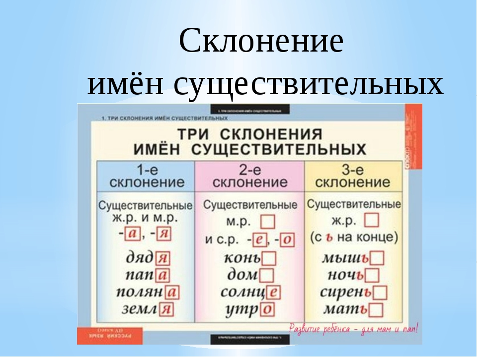 1, 2, 3 склонение существительных - таблица с примерами