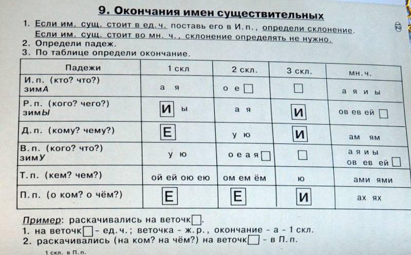 Склонение имен существительных: правила, таблицы с примерами