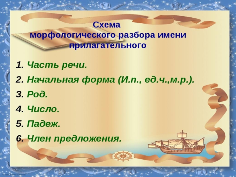 Сеть начальная форма. Разбор прилагательного как части речи.4кл. Разбор прилагательного как чвсти рест.