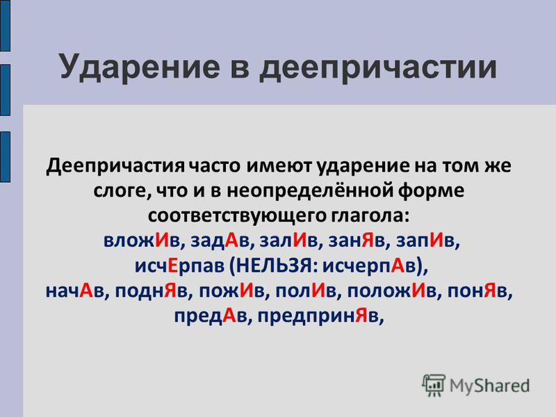 Малика ударение в имени. Ударение в деепричастиях.