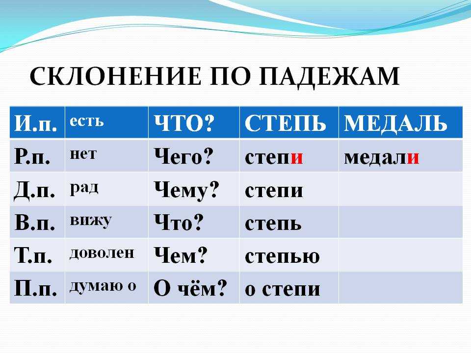 Склонение существительных — таблица и примеры