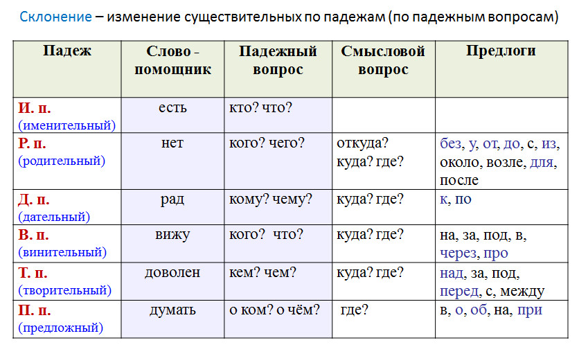 Склонение имён существительных в русском языке