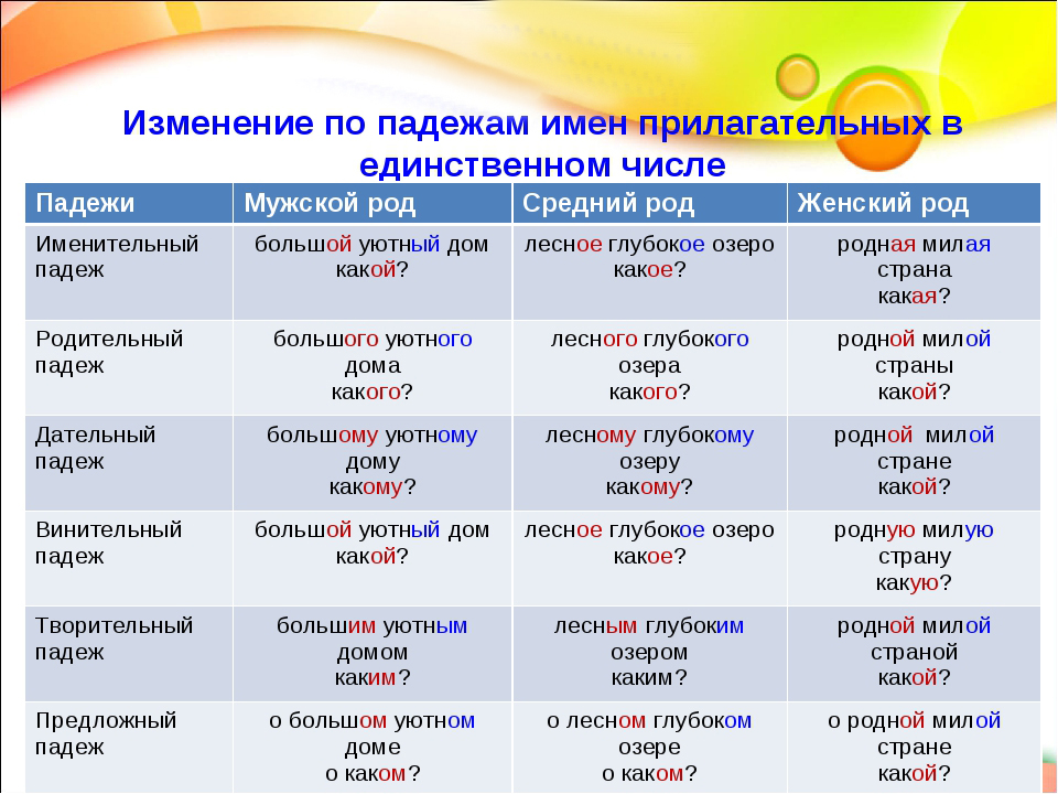 Падежи и склонение имён прилагательных | русский язык