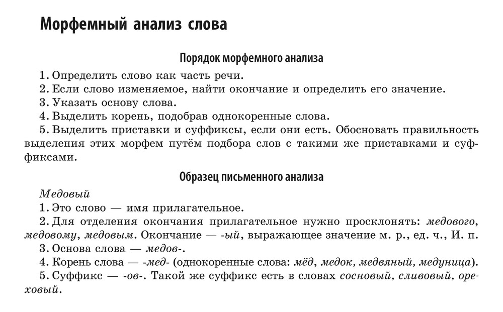 Морфемный анализ слова | таблица, пример разбора, видеоурок
